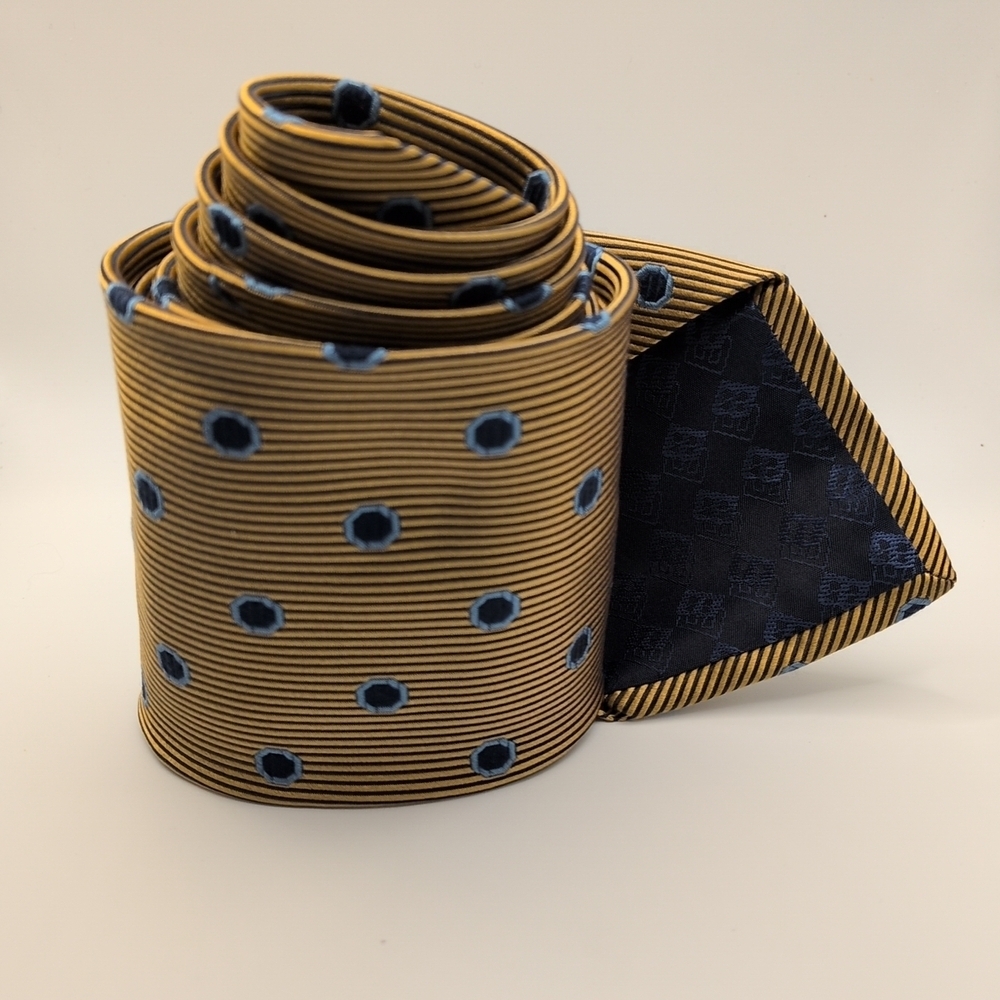 BACHRACH Gold & Blue 100% Italian Silk Mens Neck Tie Made In Canada